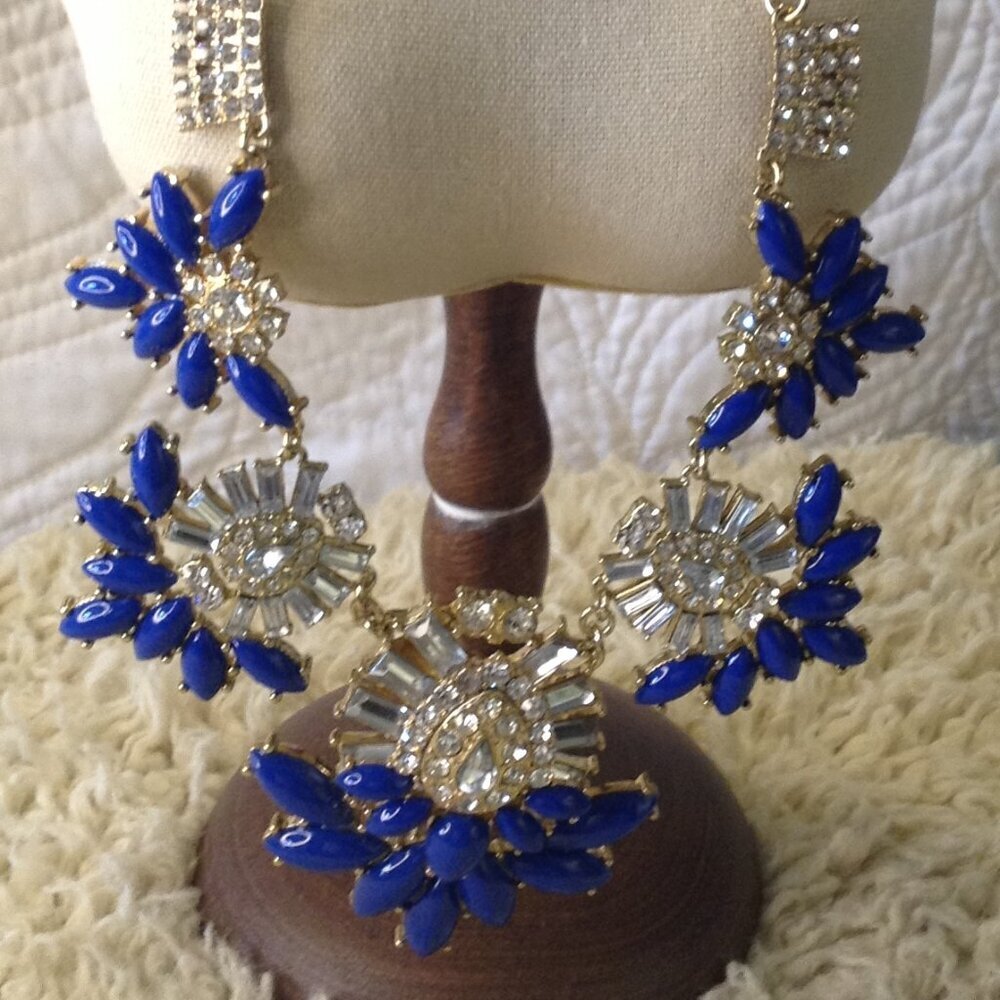 VTG Runway Statement Piece Blue Rhinestones/Diamonds Quality Quiet Lux Necklace
